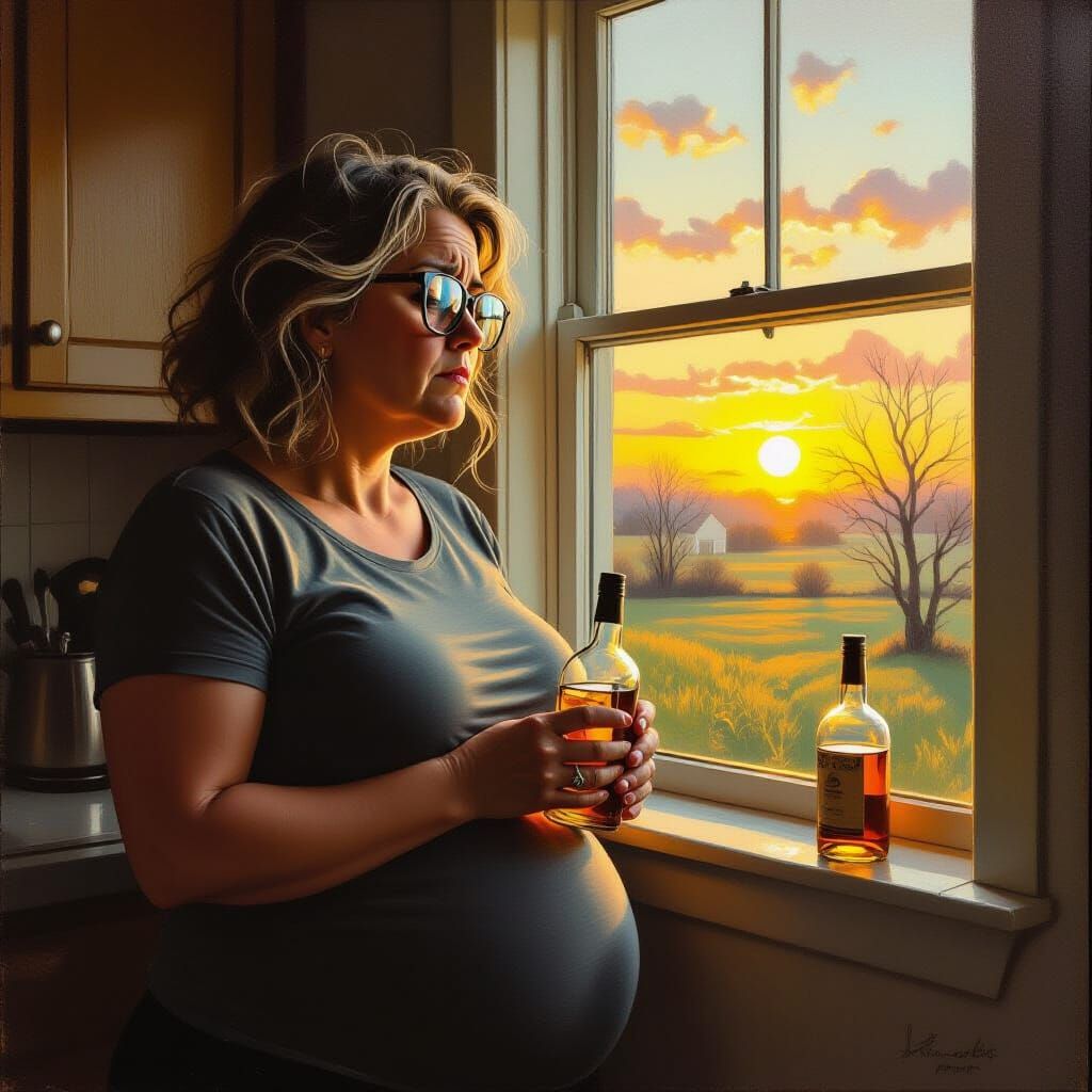 Middle-Aged Woman's Hangover in Impasto Style