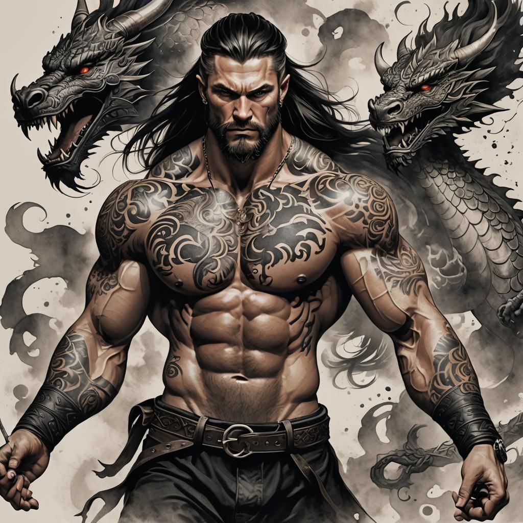 Viking Warrior with Dragon Tattoo