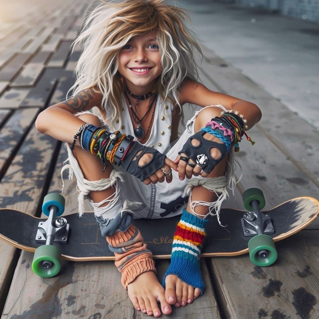 Young Skater Takes a Break in a Vibrant Urban Scene