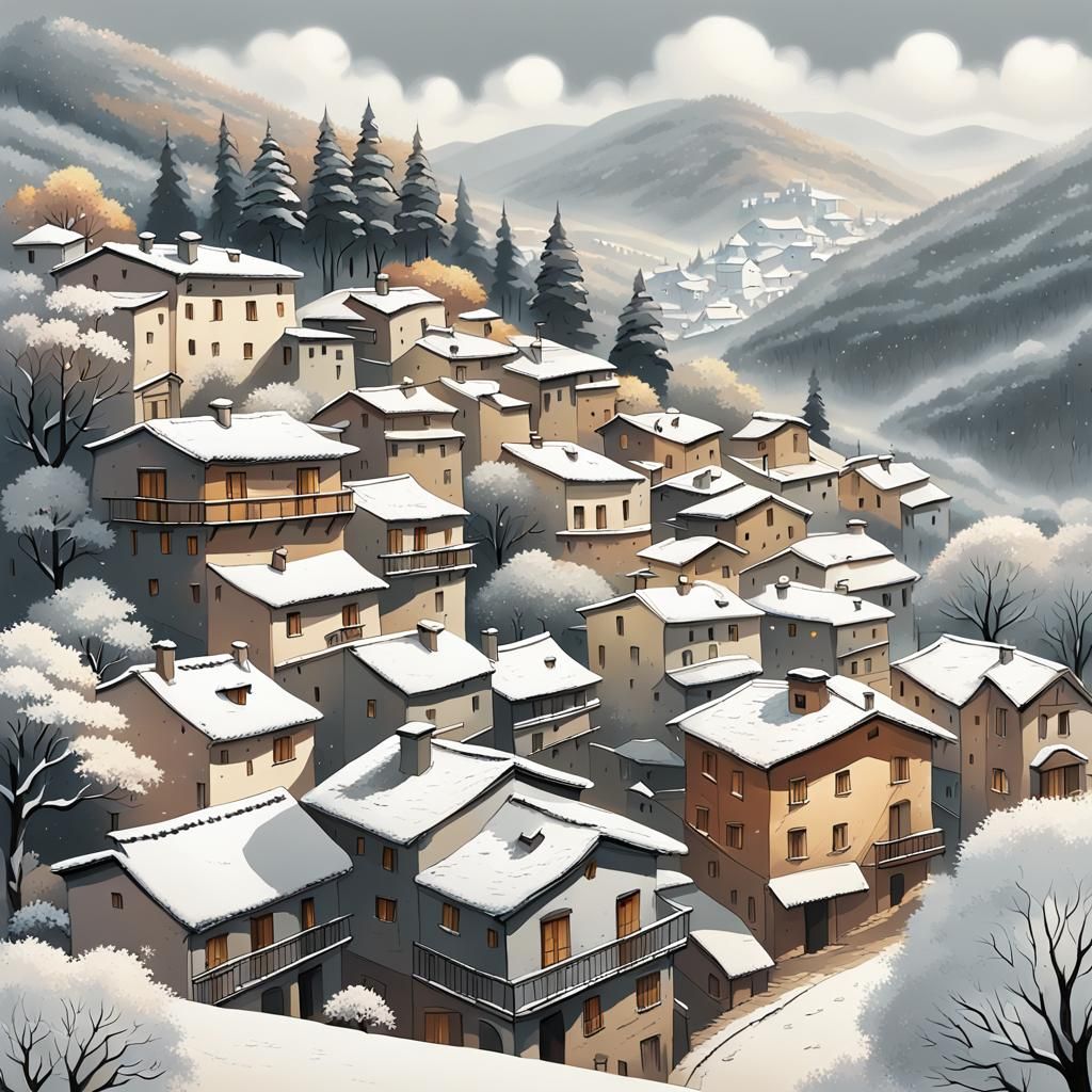 Winter Wonderland Village in Soft Pastel Hues