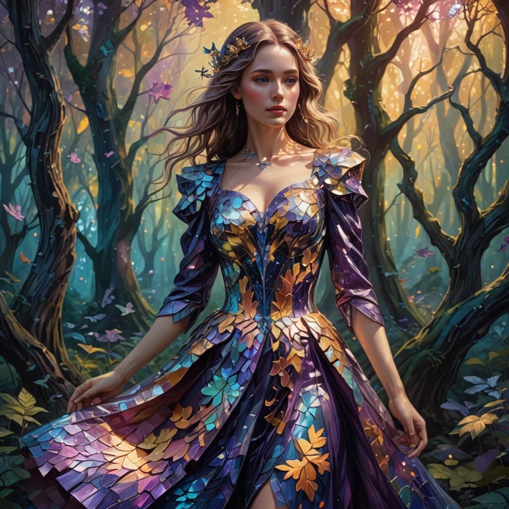 Ethereal Fantasy Goddess in Shimmering Jigsaw Puzzle Dress