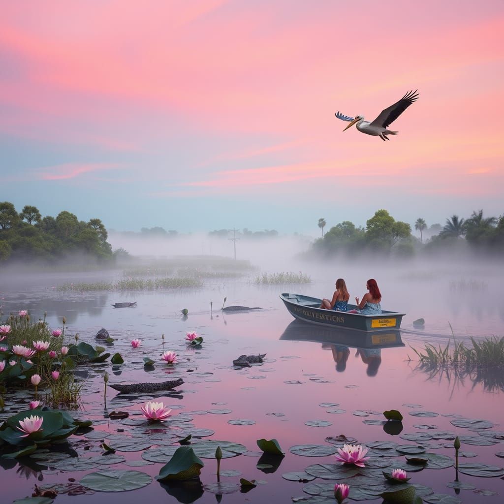 Everglades Marsh Vista in Chinese Art Style