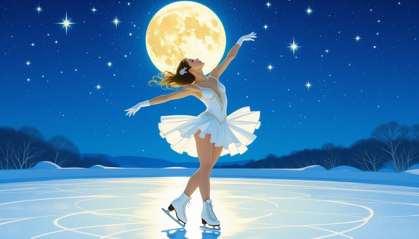 Figure Skater Dancing Under Starry Sky