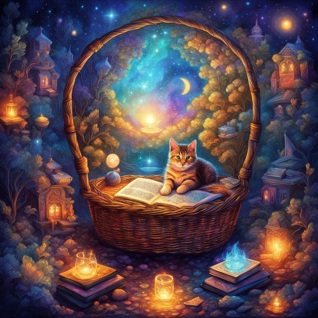 Kitten's Cosmic Fantasy: A Visionary Art Illustration