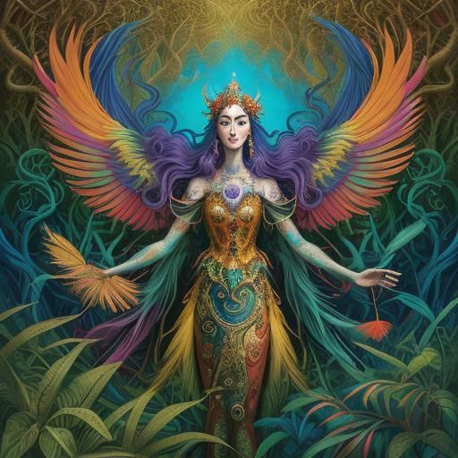 Surreal Female Form Blends with Forest in Vibrant Oil Painti...