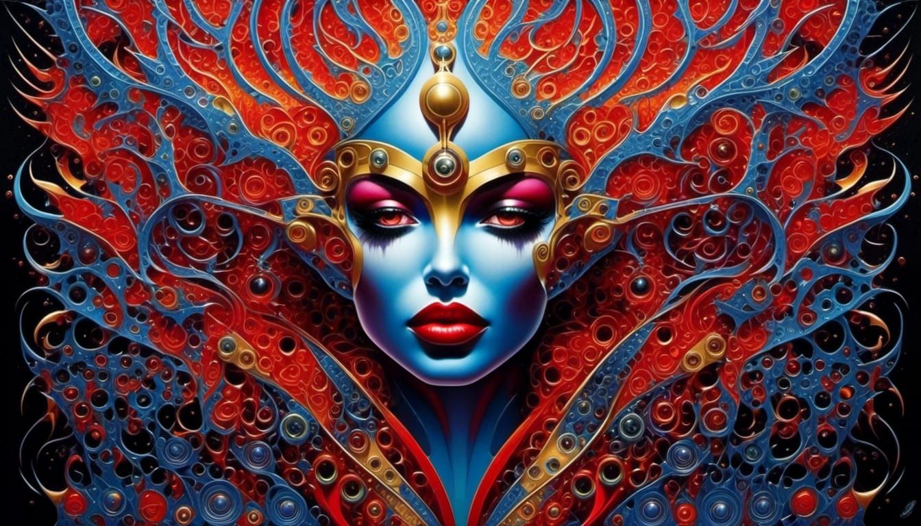 Ethereal Super Freak Woman in Vibrant Pointillist Art