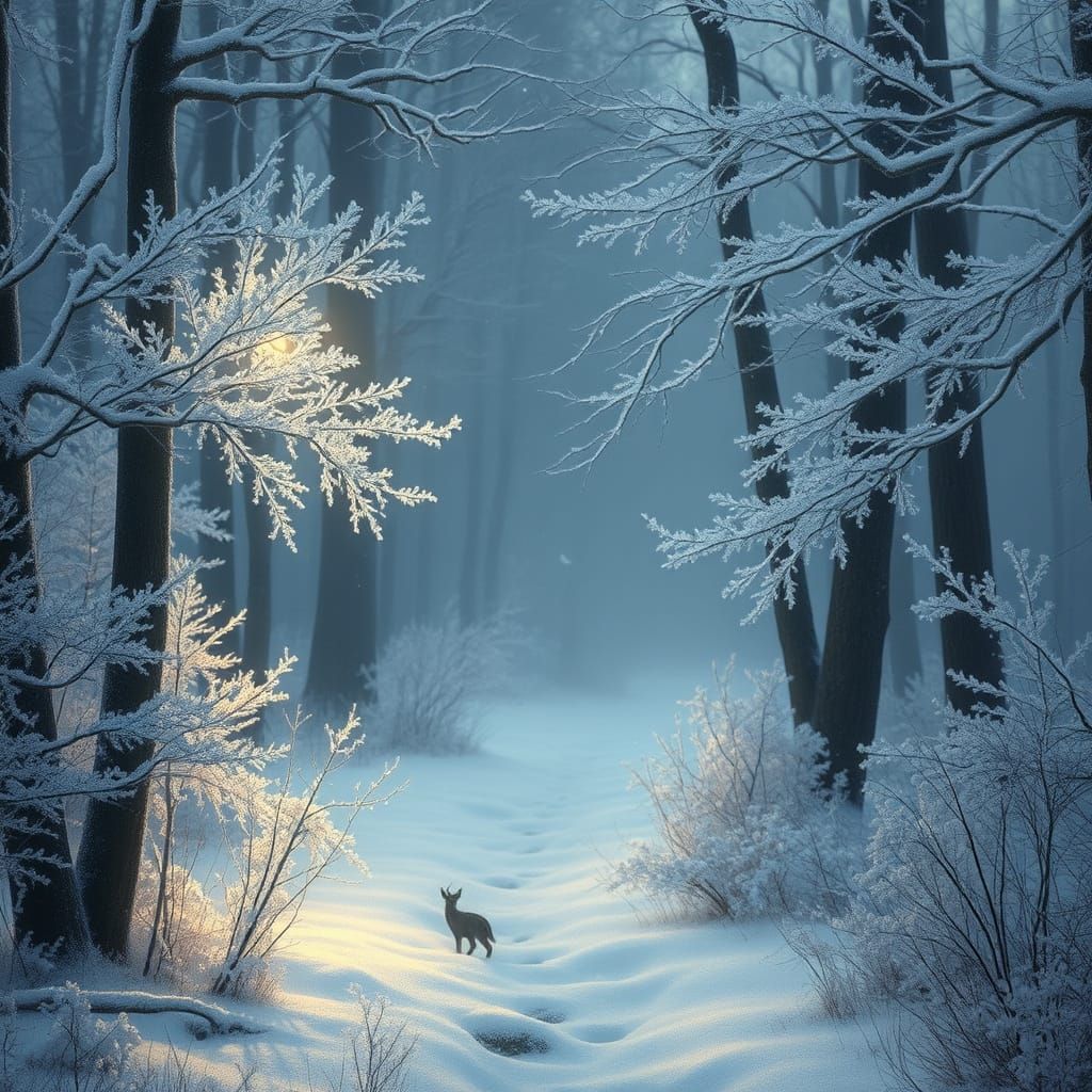 Frozen Enchanted Forest in Ethereal Light