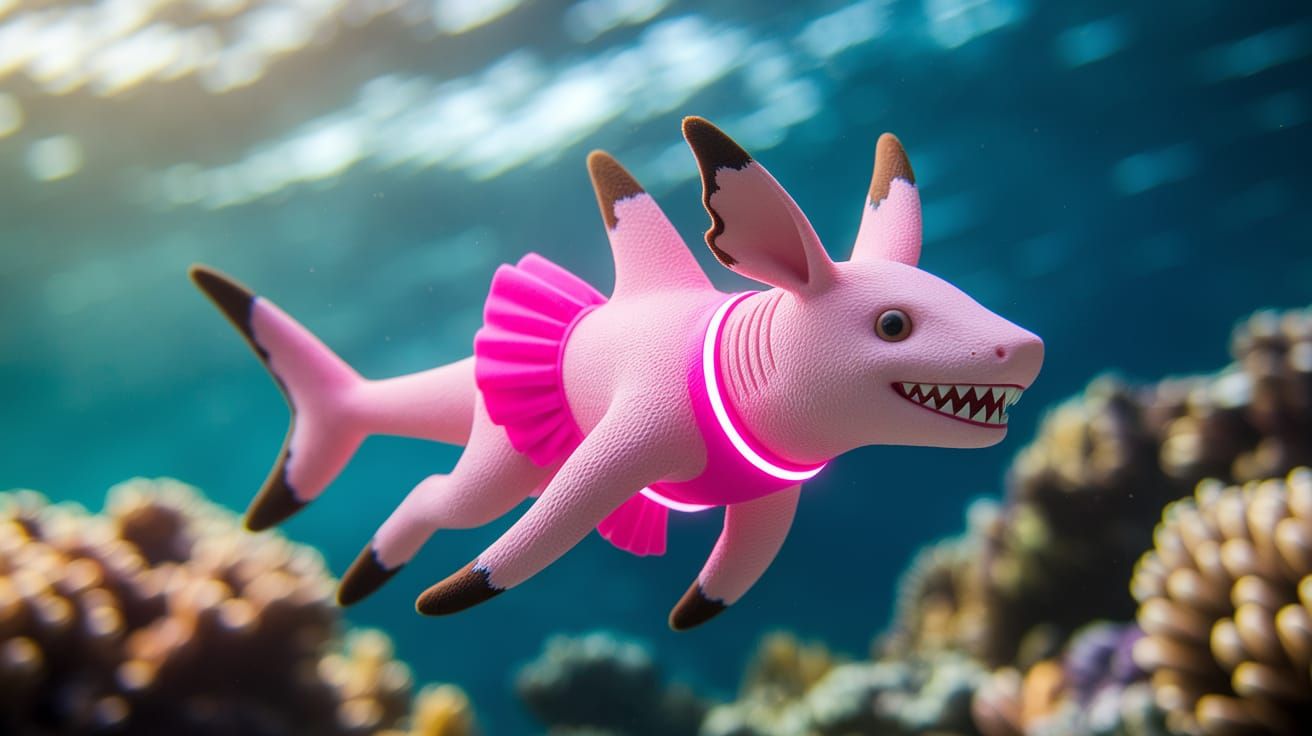 Pink Shark-Tailed Creature in Vibrant Coral Reef