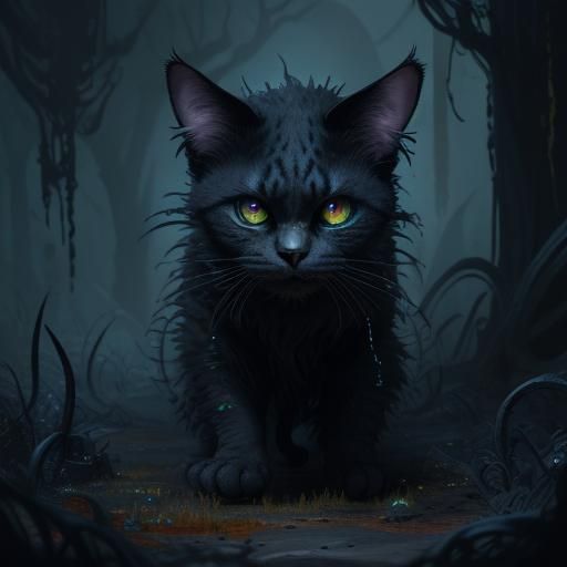 Eerie Feline with Ten Gazing Eyes