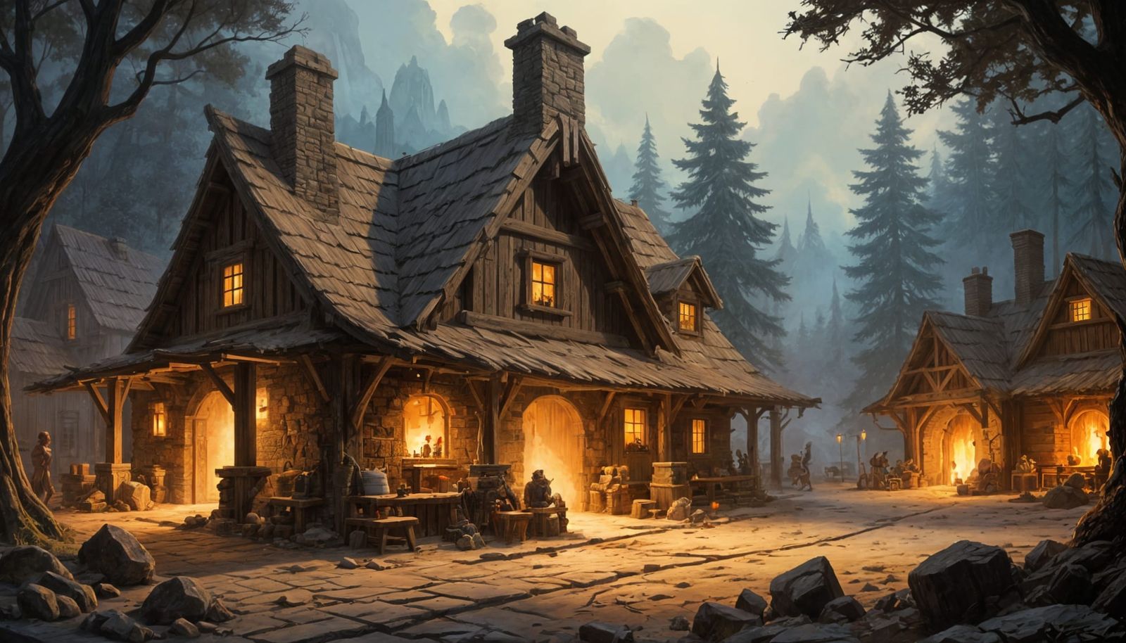 Barbarian Tavern in a Frazetta-Style Fantasy Village