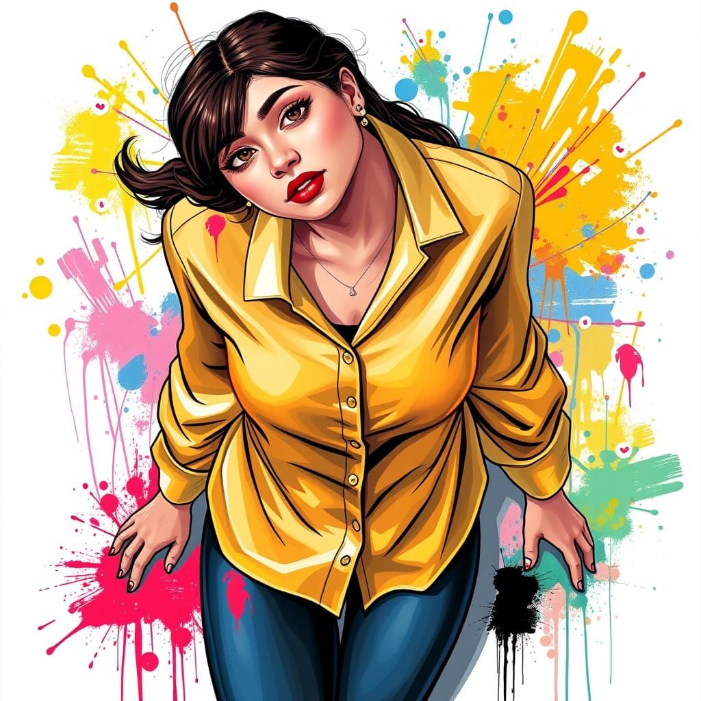 Vibrant Cartoon Lady in Graffiti Street Art Style