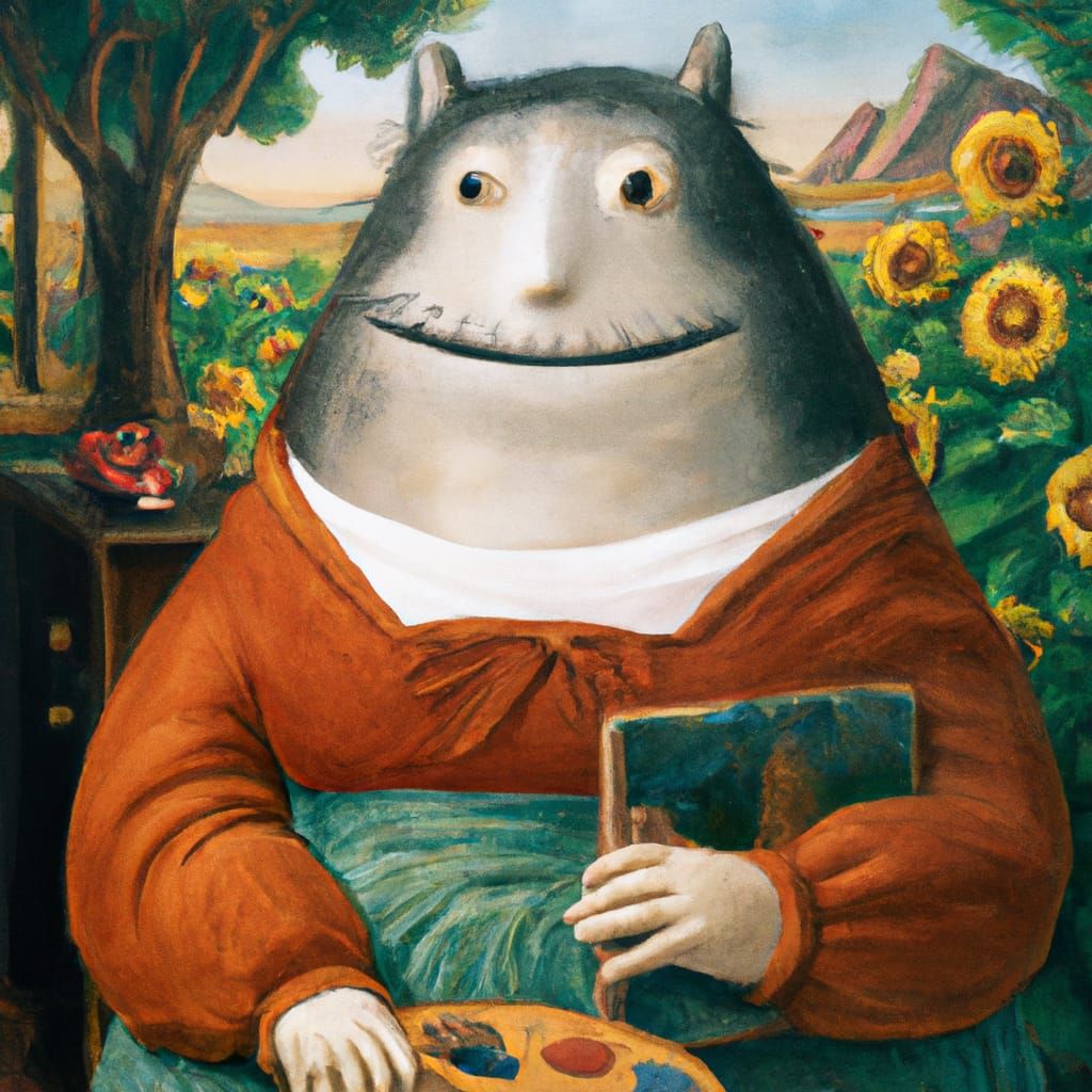 Mona Lisa Meets Totoro in an Oil Painting Masterpiece