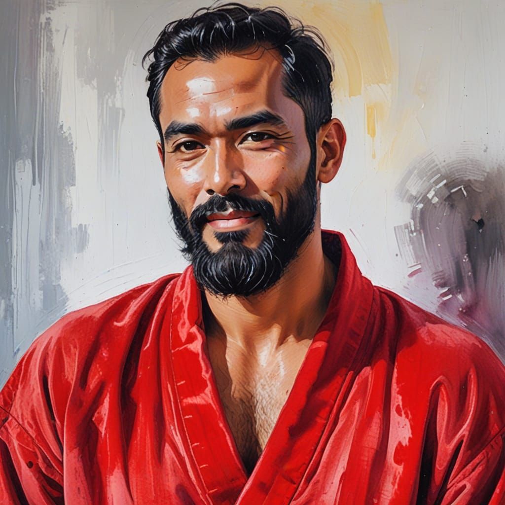 Handsome Man in Velvet Robe, Neo-Impressionist Style