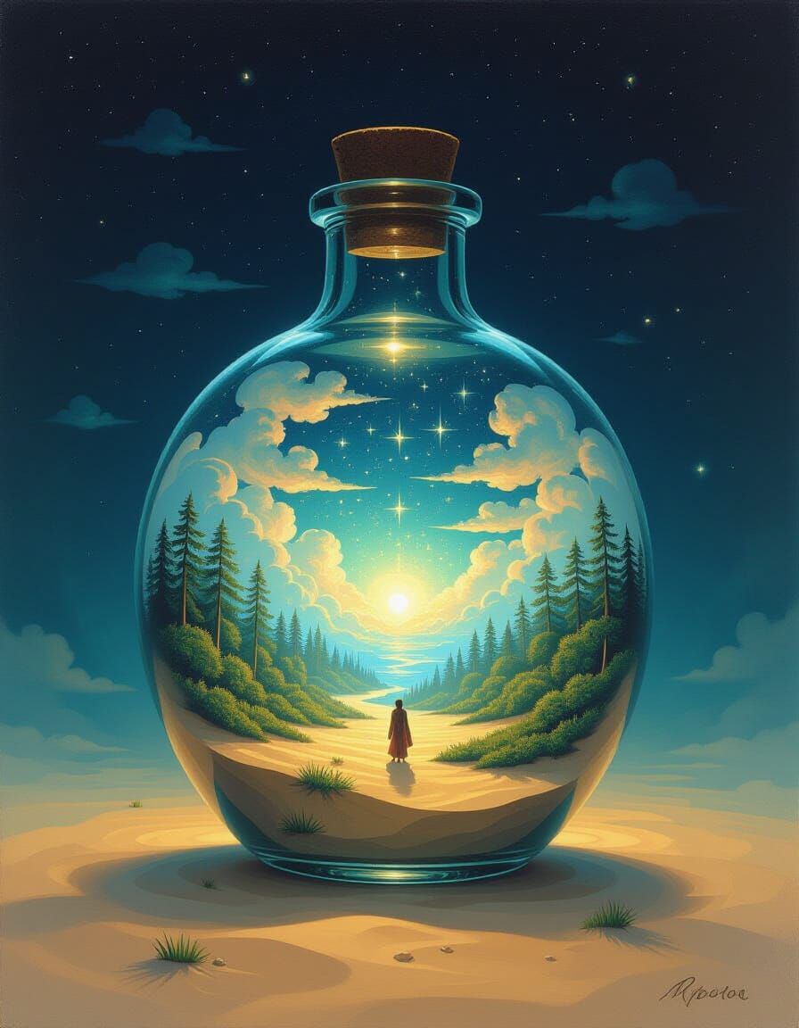 Miniature Glowing World in a Bottle