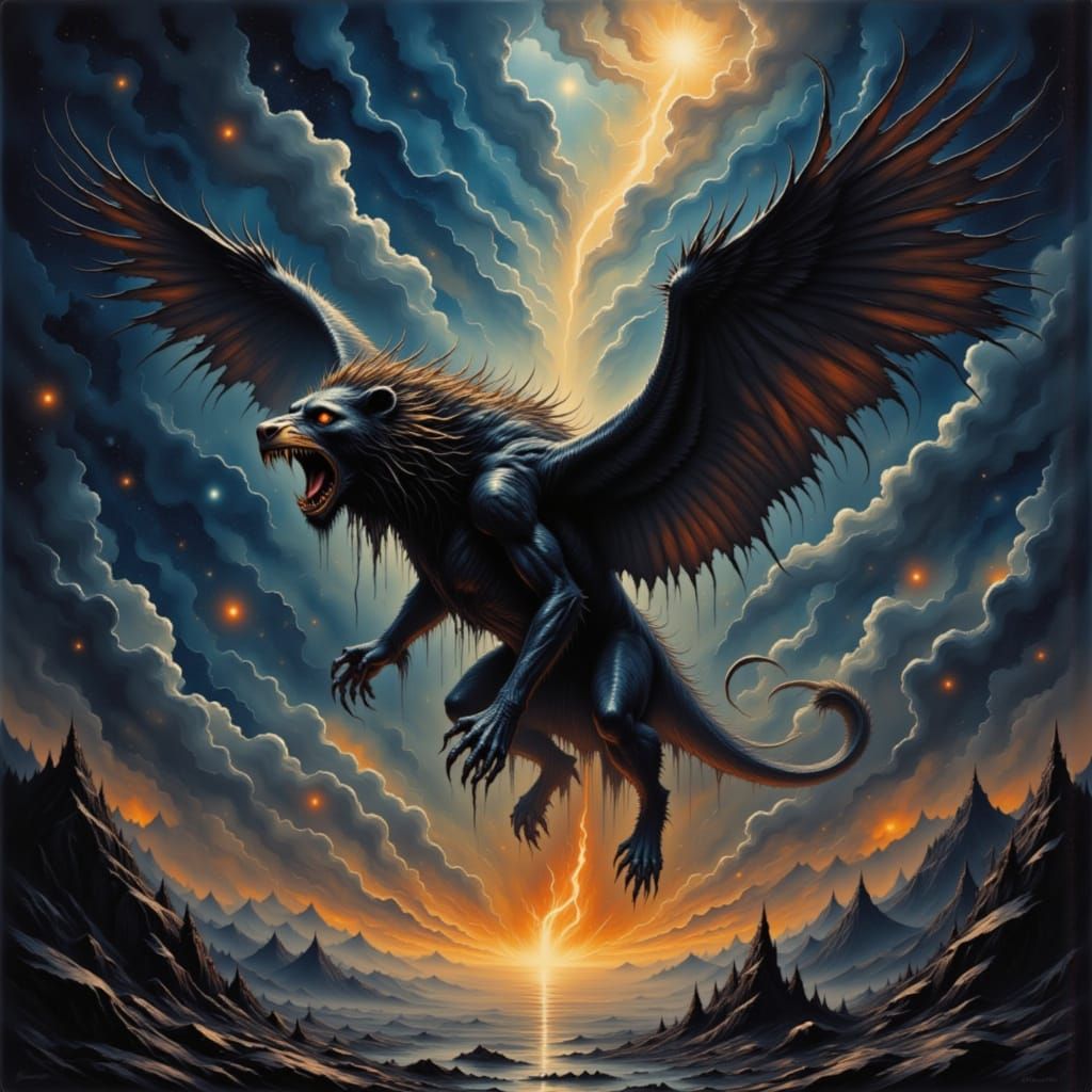 The night sky cracks open and the demiurge Yaldabaoth is cas...