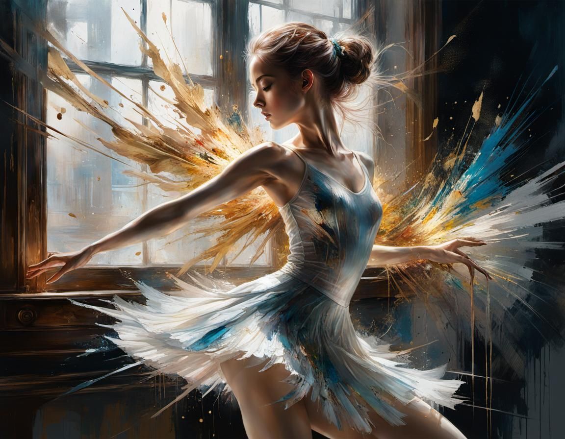 a ballerina with powdered paints exploding