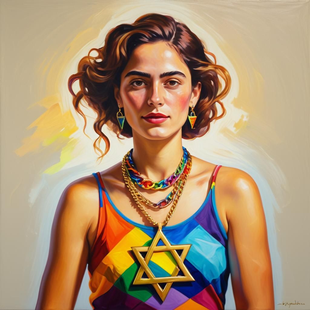 Beautiful Woman in Rainbow Colors, Fauvist Oil Painting