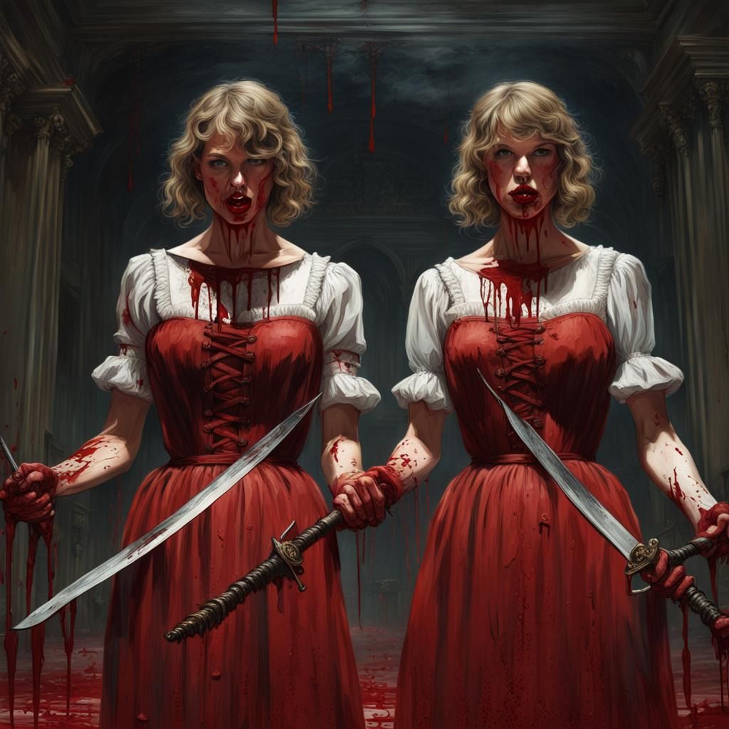 Redrum Twins: A Chilling Horror Scene with Blood-Soaked Sist...