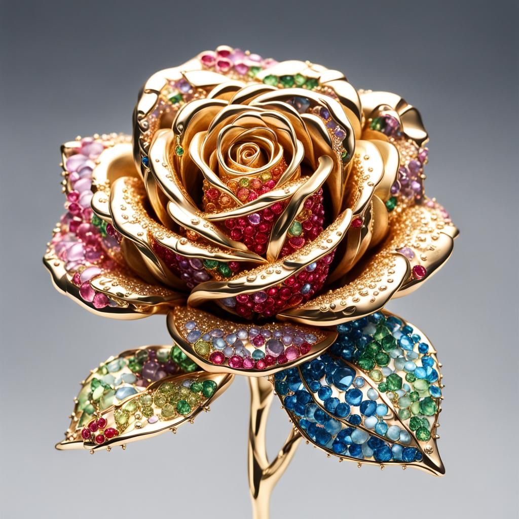 Jeweled Rose in Hyperrealistic Style