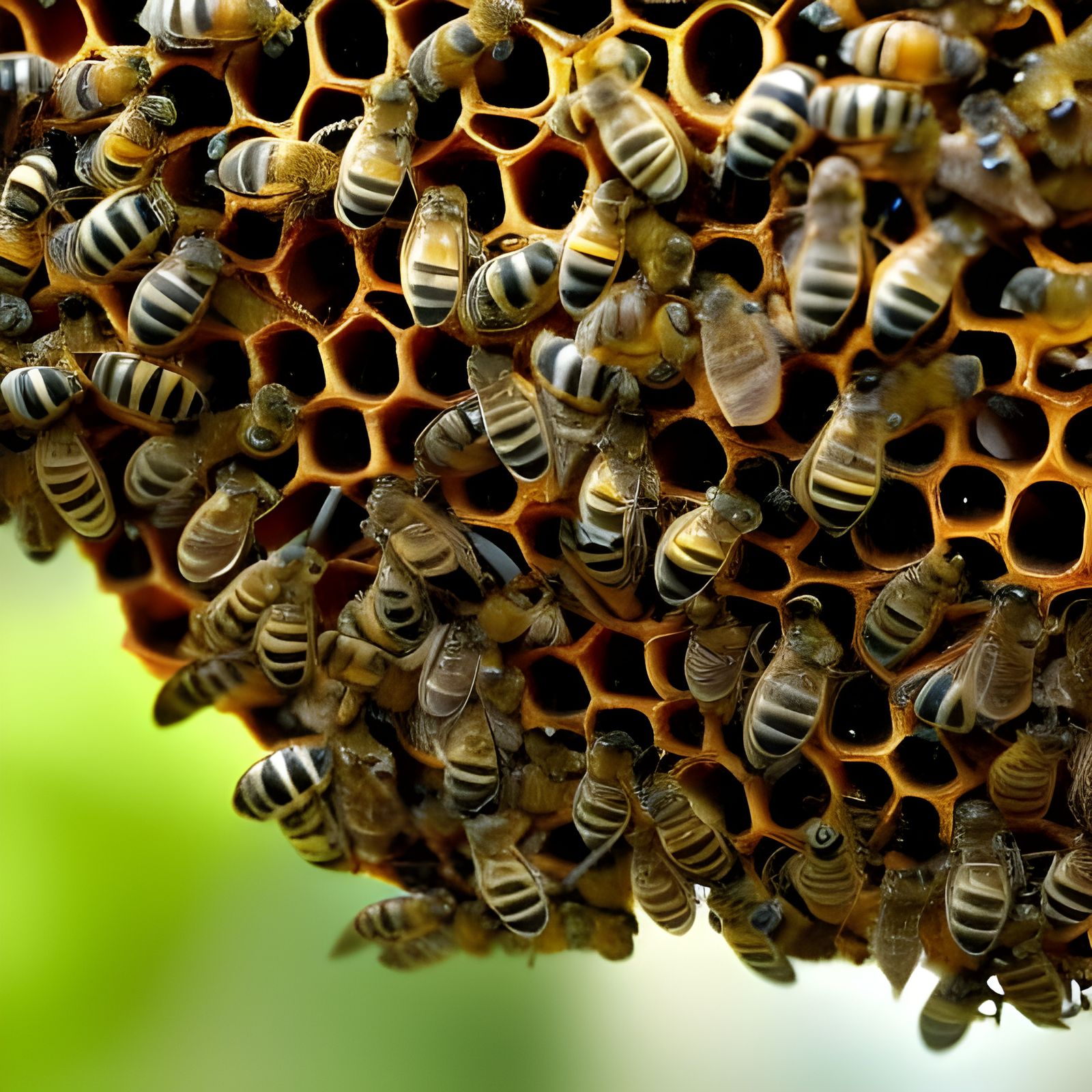 A bee swarm intricately detailed depth of field