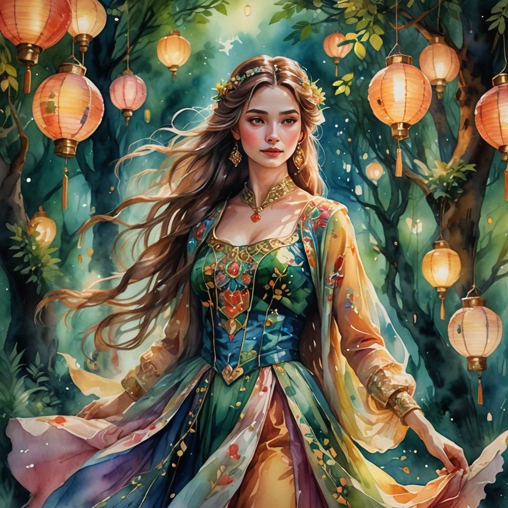 Regal Fantasy Portrait in Volumetric Watercolor