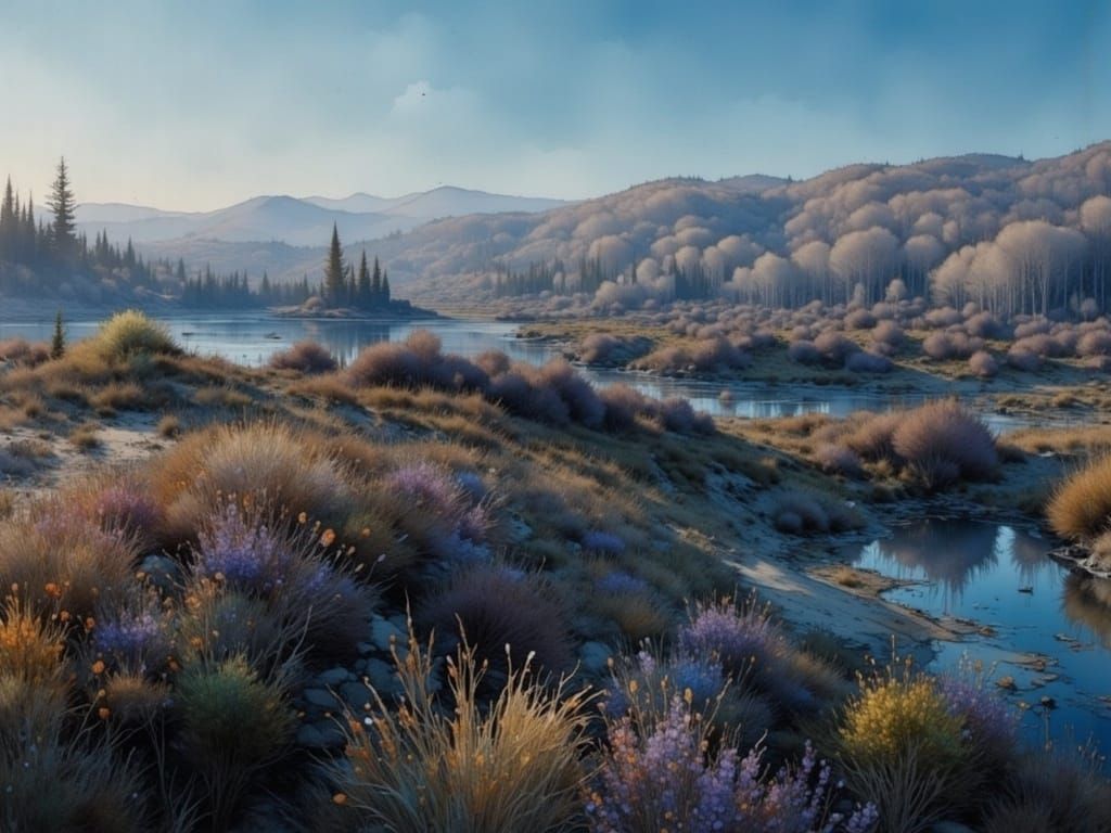 Dreamlike Frozen Wonderland with Swirling Gouache Patterns a...