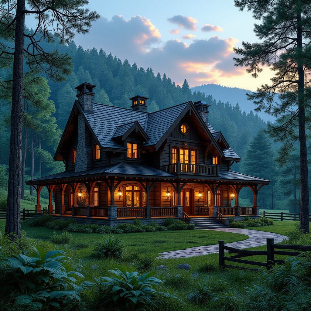 Mansion on Ranch Farm in Forest, Matte Painting