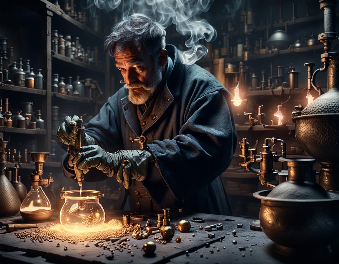 Dark Fantasy Alchemist in His Laboratory