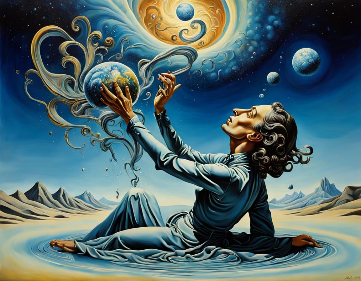 Cosmic Calligraphy: A Surreal Stardust Figure in Space