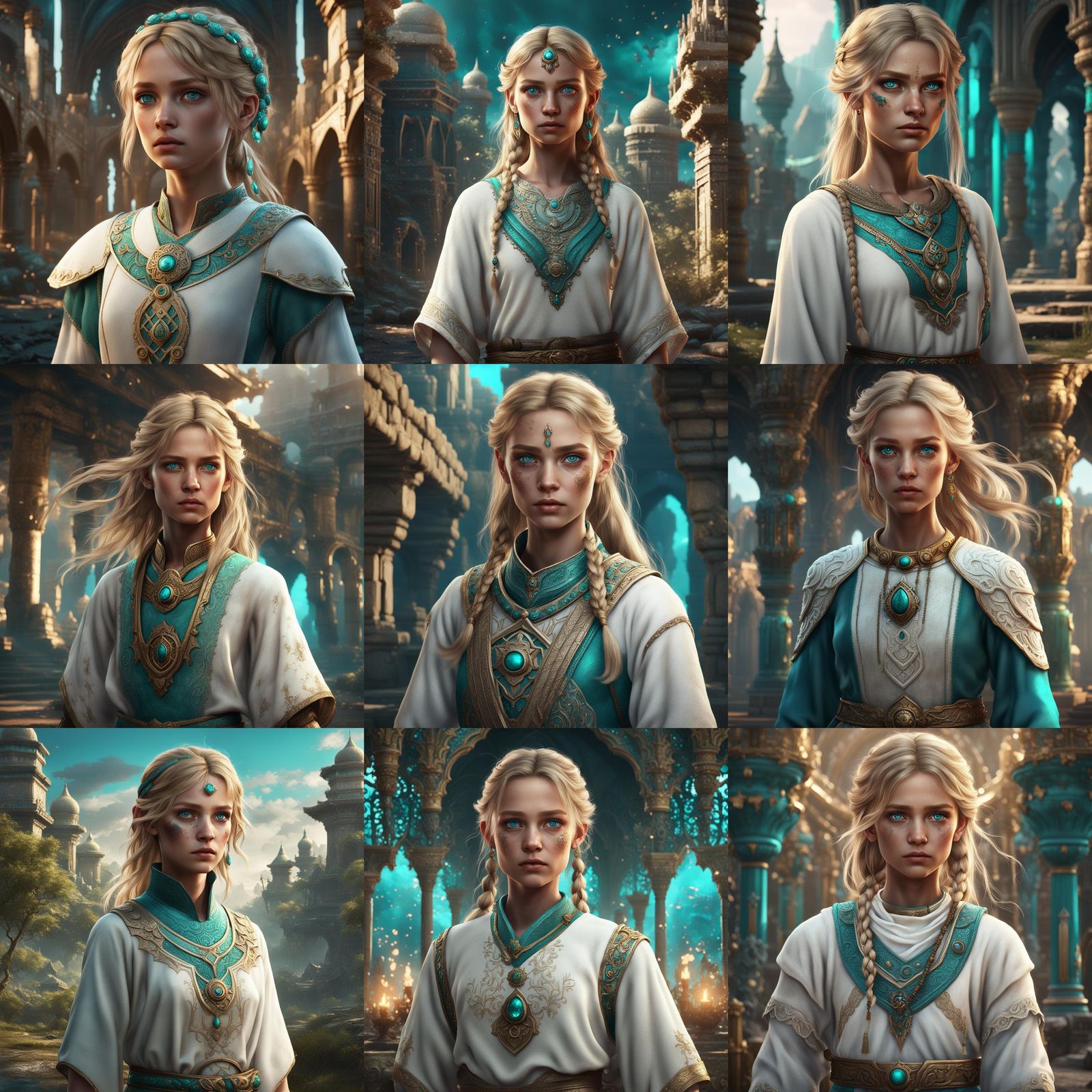 Fantastical Young Woman in Splendid Teal-Eyed Attire