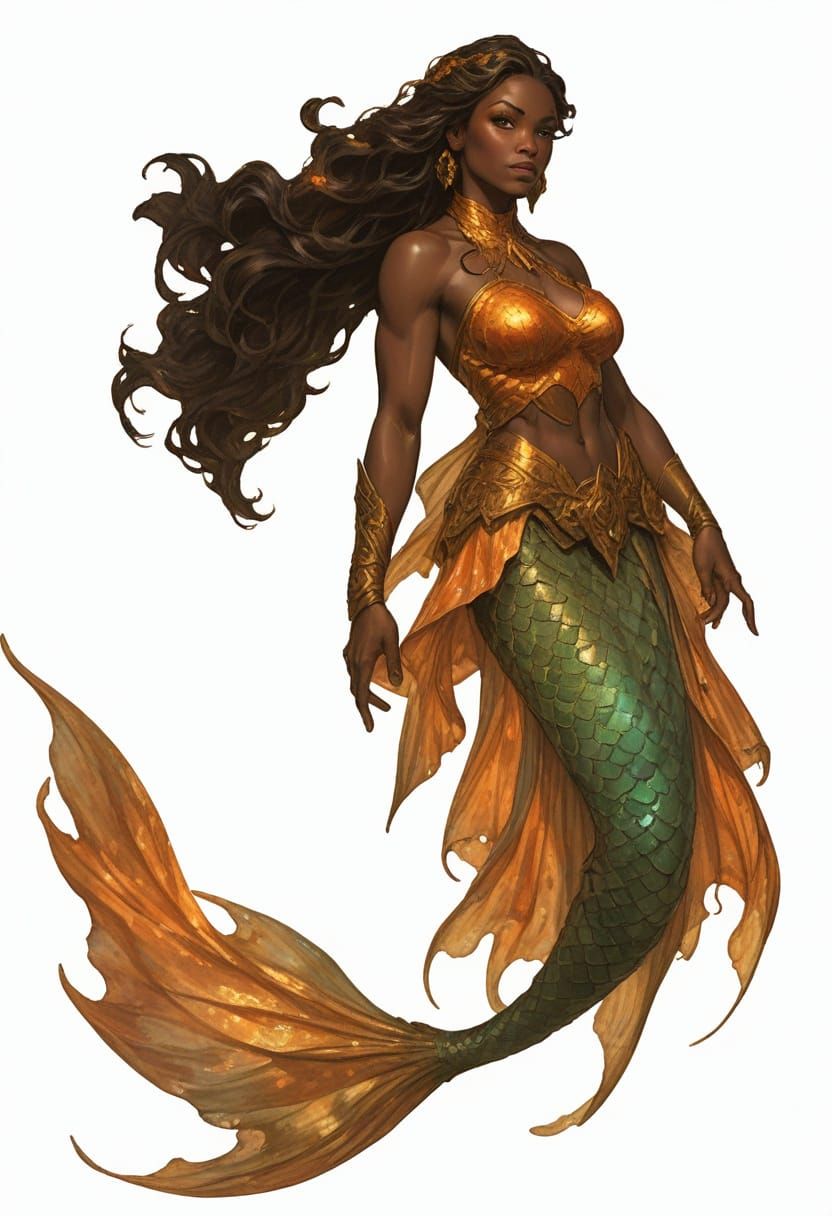 Heroic Mermaid on Rock in Dramatic Ocean Scene