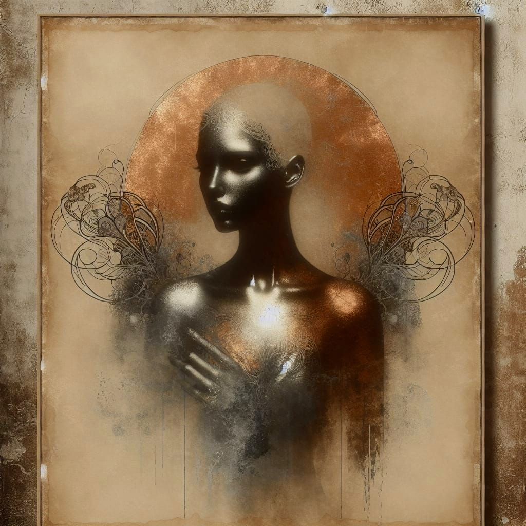Ethereal Copper Woman in Ink Wash Style