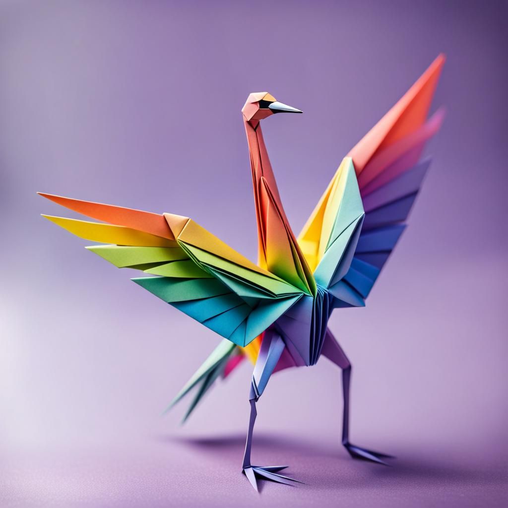 Vibrant Origami Crane in Papercraft Style