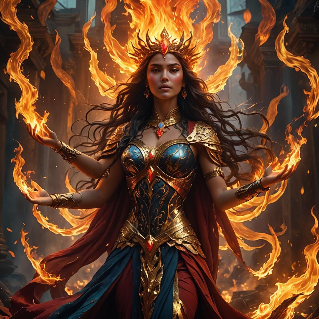 Ethereal Goddess Embodied by Fiery Magic in Cinematic Style