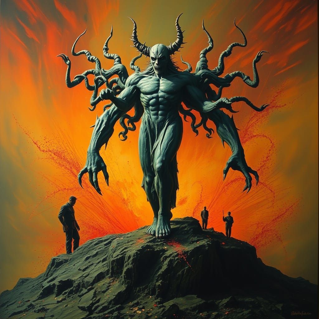 Surrealist Horror Landscape with Gothic Figures