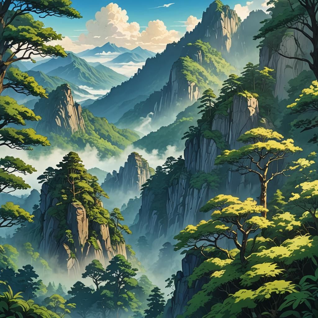 Spectacular Anime Mountains in Vibrant Cel-Shaded Hues