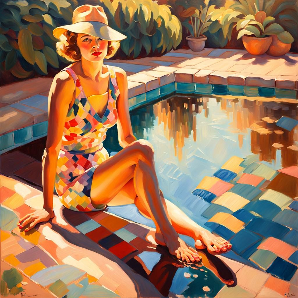 An Elegant Impressionistic Portrait of a 1940s Beauty