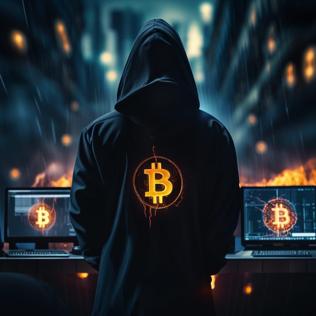 Gritty Cityscape with Hacker Surrounded by Computers and Lig...