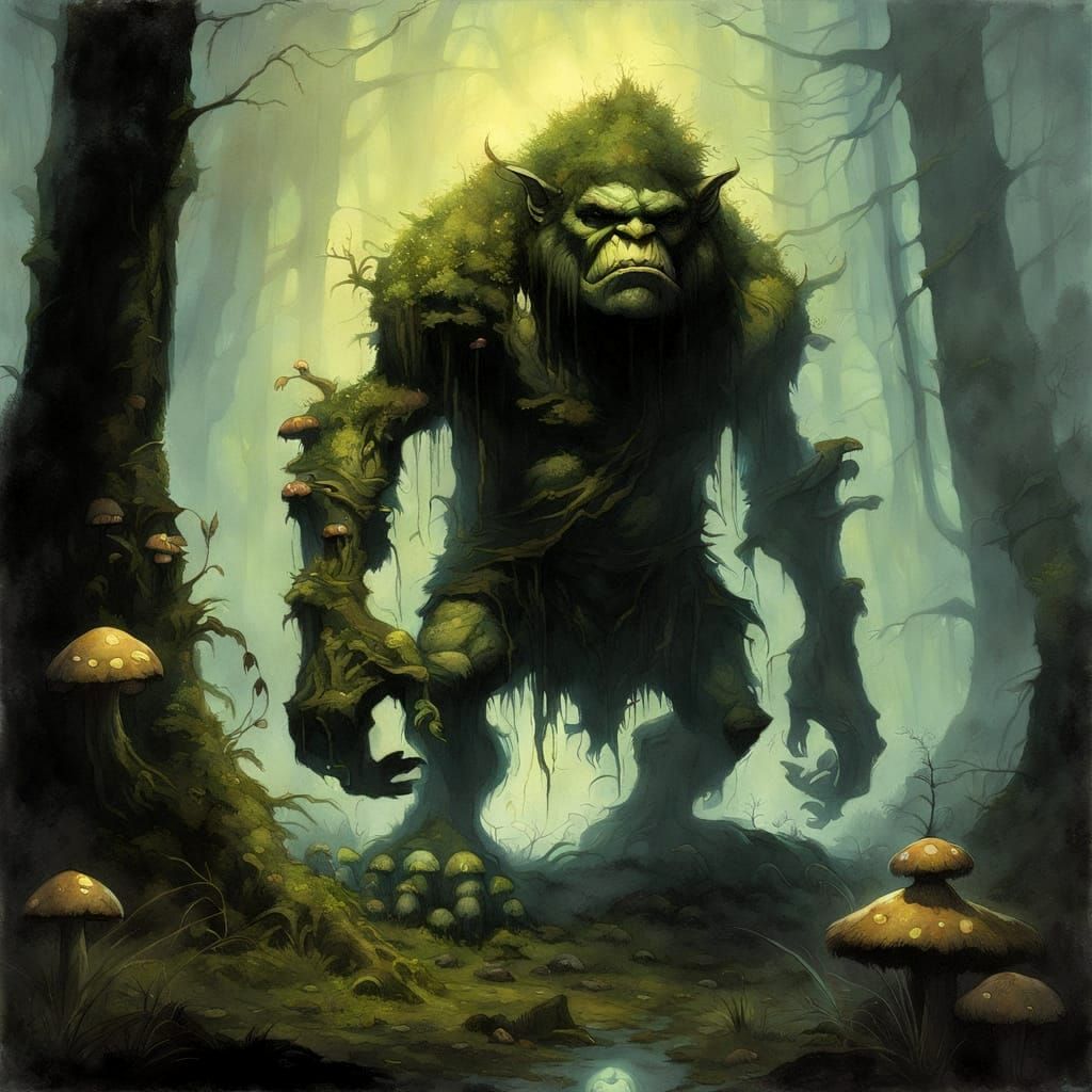 Mossy Troll in Misty Forest