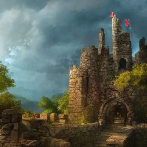 Medieval Castle Ruins in Vibrant Hyperrealism