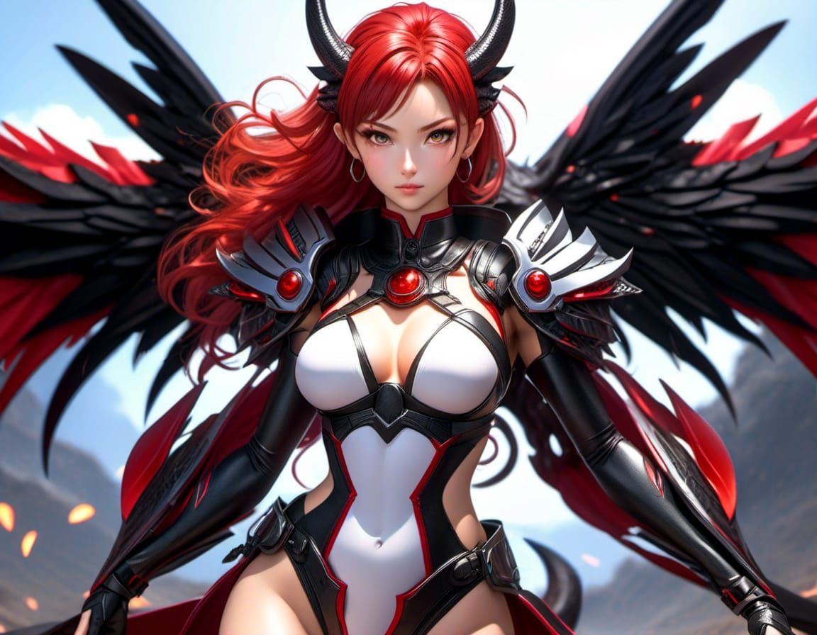 Majestic Red-Headed Goddess Soars Through Lava-Scorched Land...