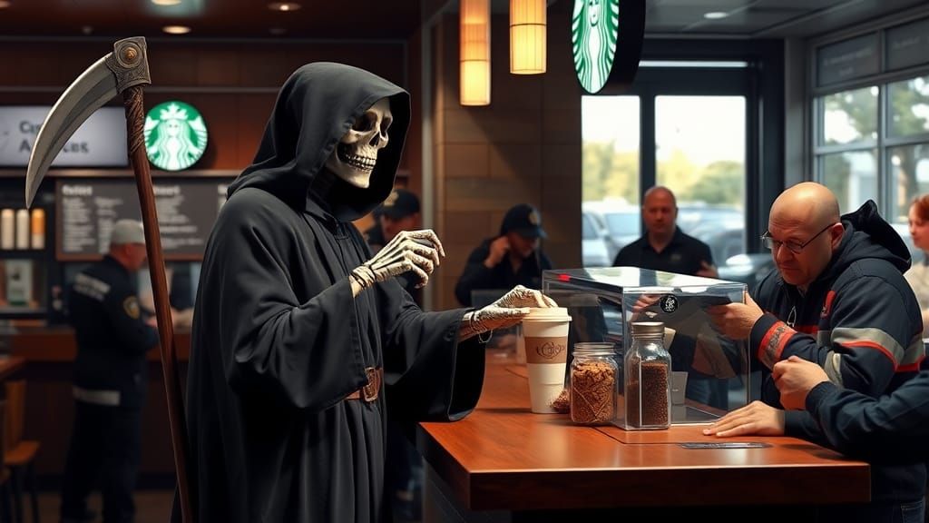 Grim Reaper Orders Coffee at Starbucks in Unexpected Encount...