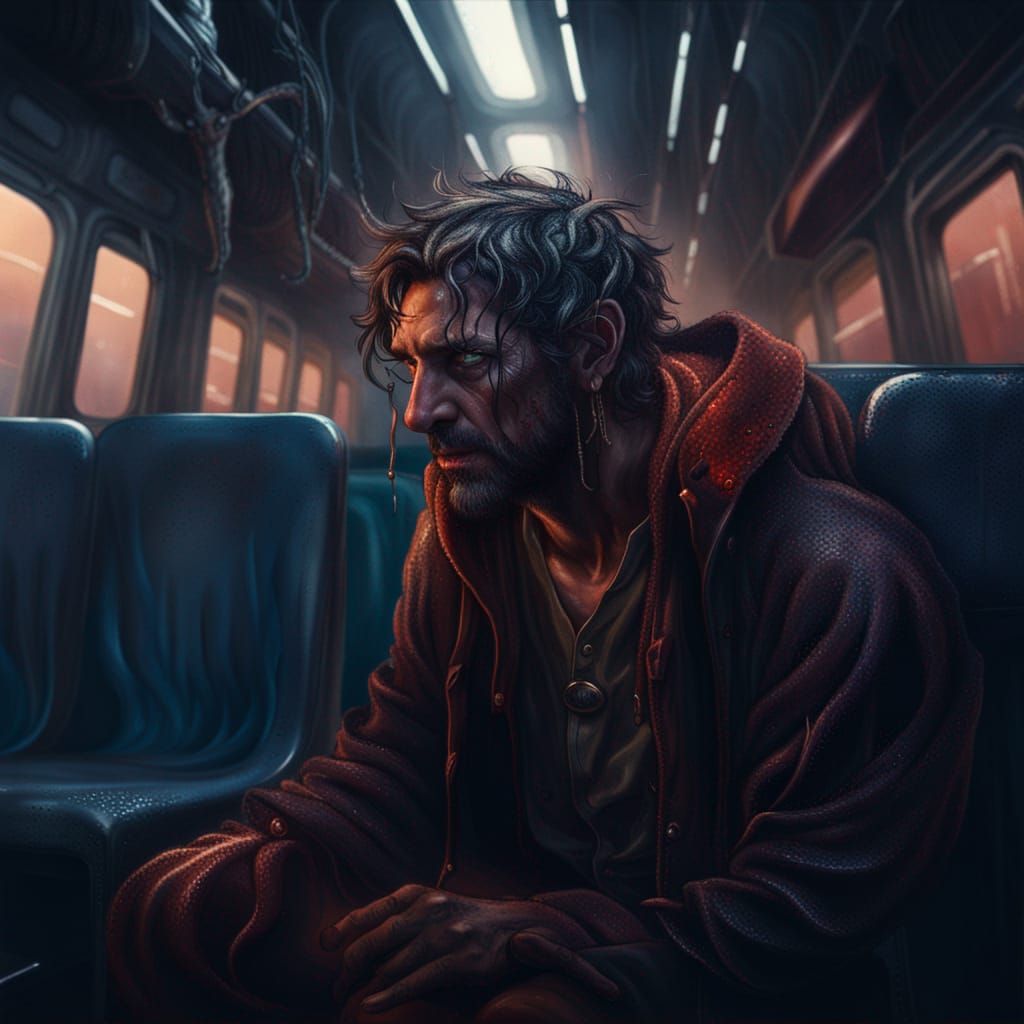 Surreal Train Rider Ensnared by Malevolent Forces