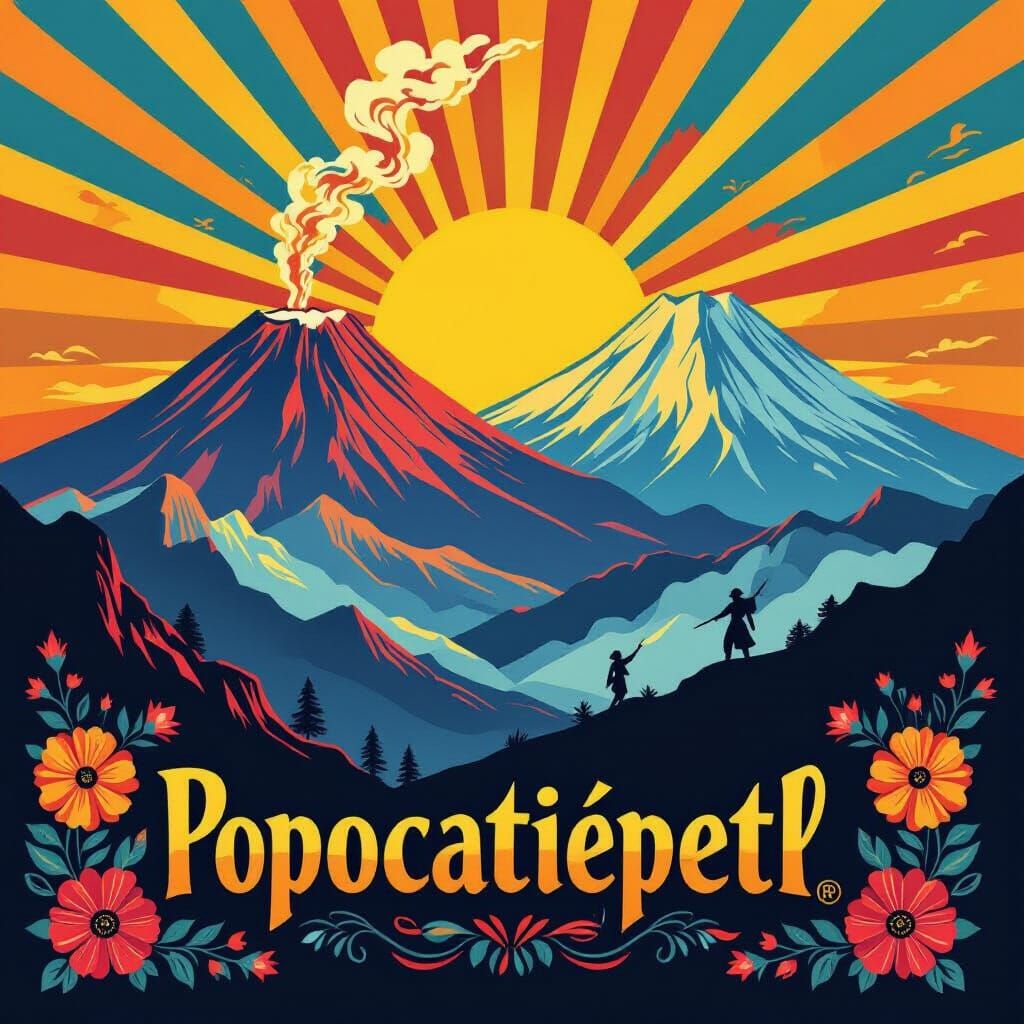 Volcanoes Sunrise: Mexican Muralism Inspired