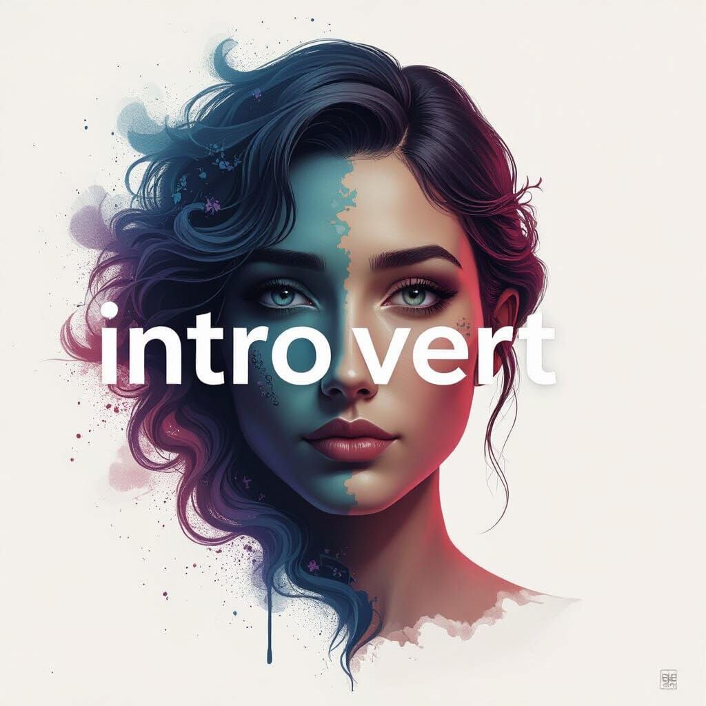 Introvert Word Art on Half Face in Fantasy Matte Painting St...