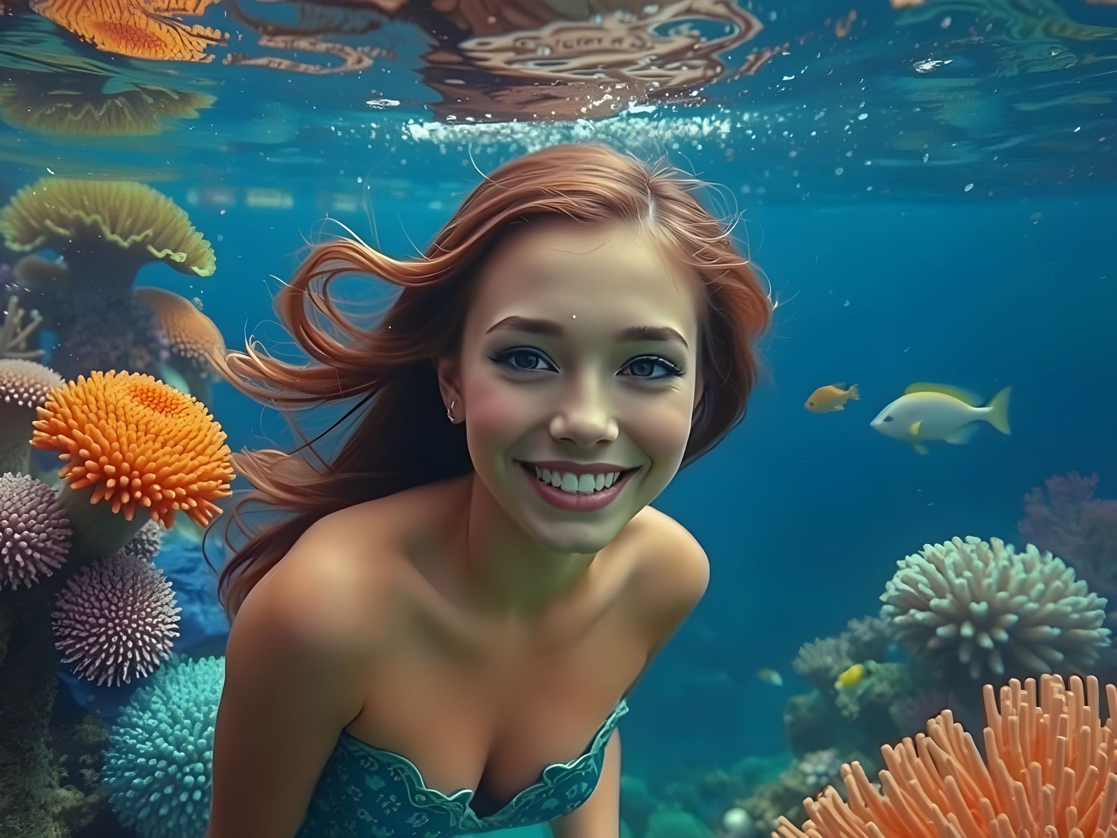 Mythic Mermaid in Vibrant Coral Reef