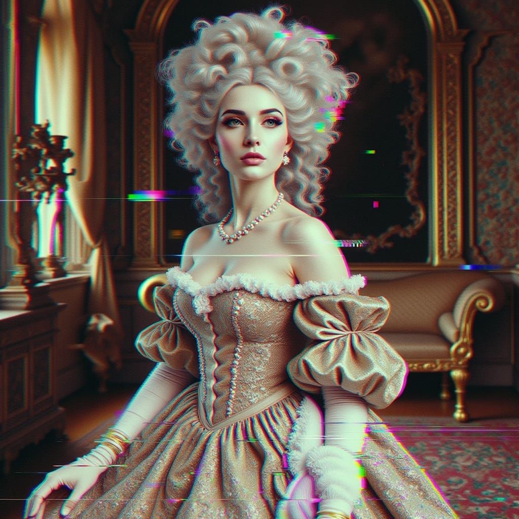 Glitch Art Noblewoman in Rococo Versailles Room