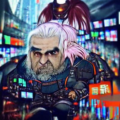 Cyberpunk Dwarf Witcher as Anime Art