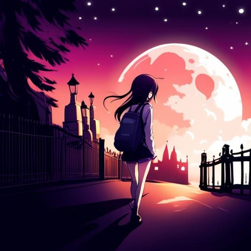 Moonlit Anime Park Scene