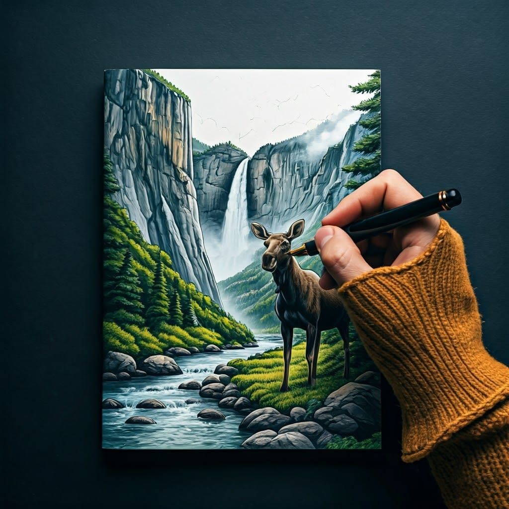 Mountain Landscape with Regal Moose in Creative Reverie